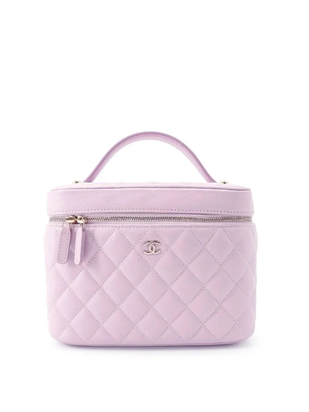 Chanel Vanity Top Handle Quilted CC Logo Caviar Leather Makeup Pouch